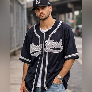 Skoops America Y2K New York Baseball Jersey Black Streetwear Size L